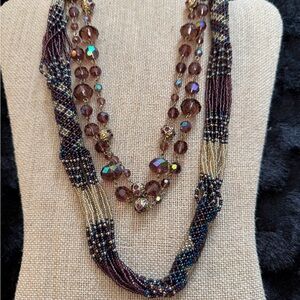 Elegant Purple Beaded & Aurora Borealis Necklace Set